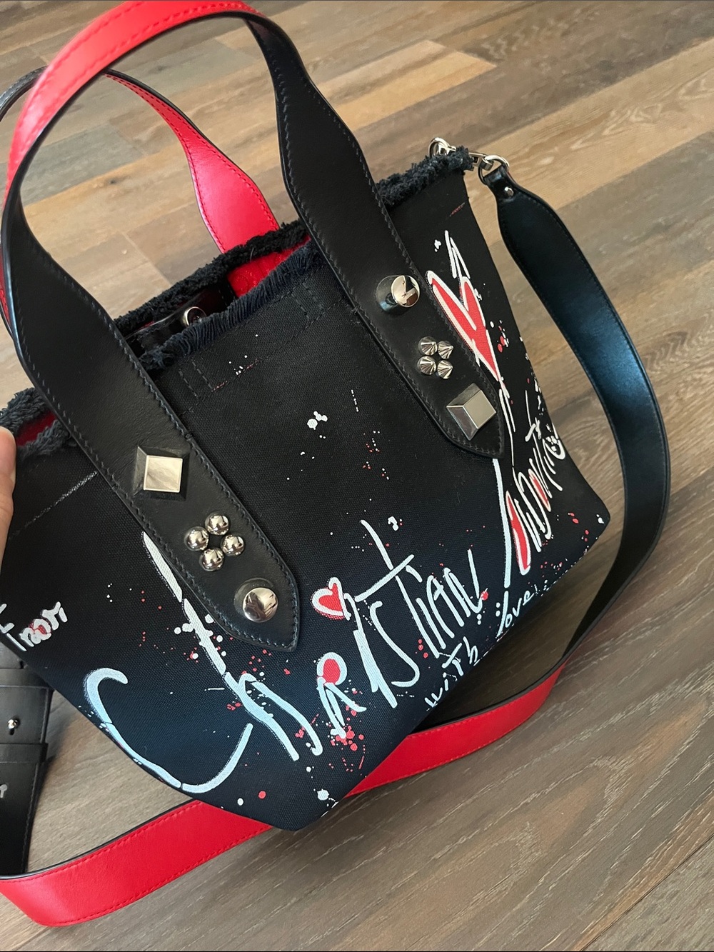 Christian Louboutin Black Mini Tote with Red Accents and Graffiti - Picture 4 of 7